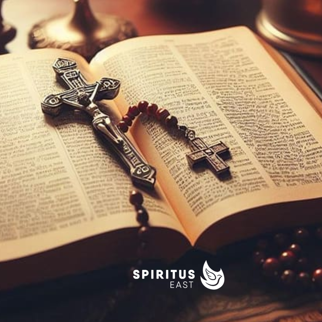 Bible with Crucifix and Rosary