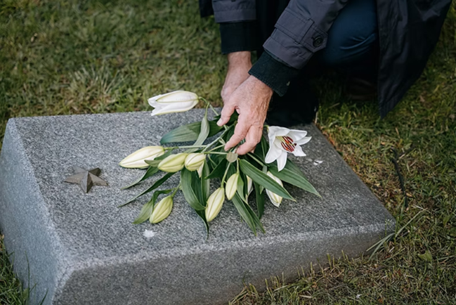 Placing flowers on a grave