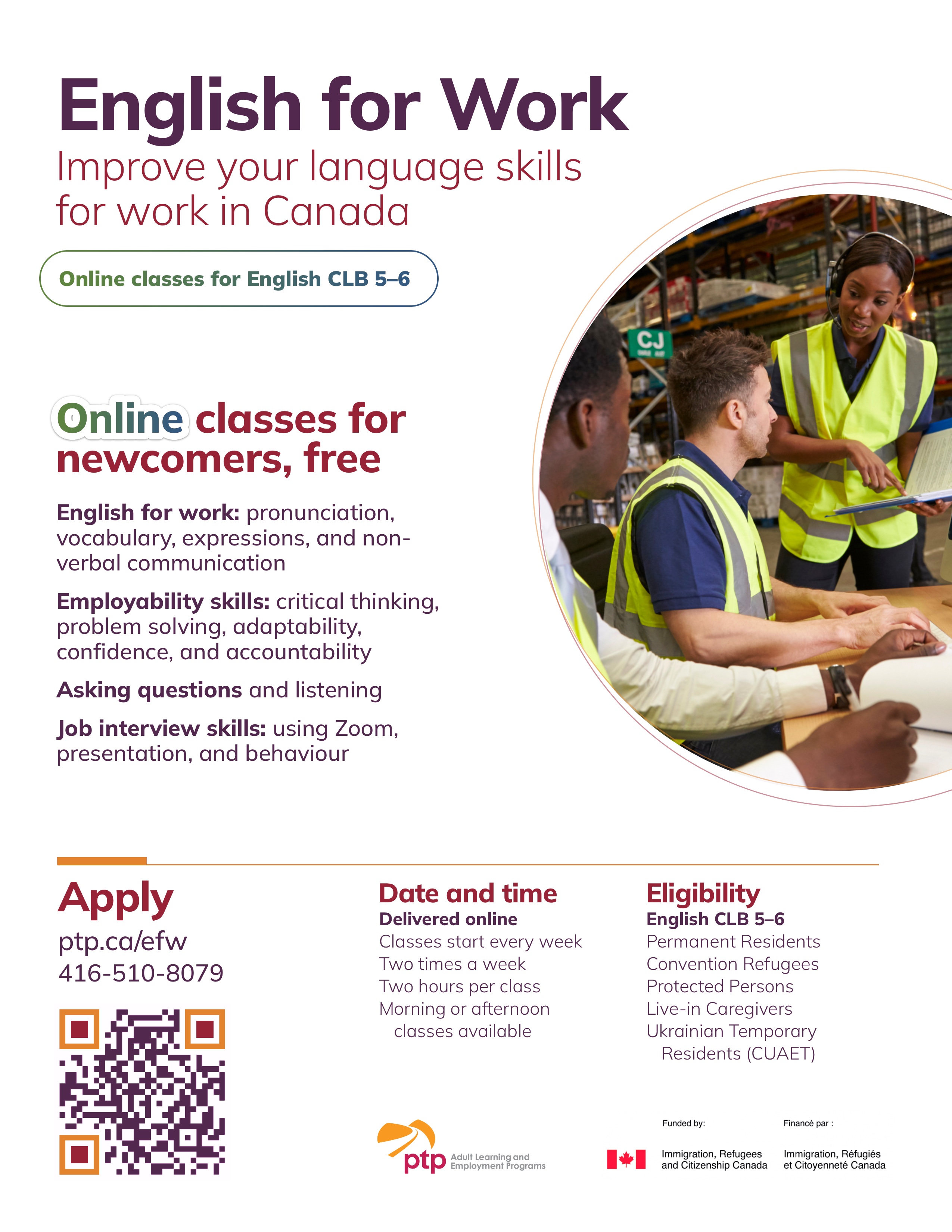 Free English for Work classes - Online CLB 5-6